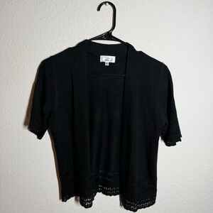 Signature by Robbie Bee Shrug Sweater Womens Medium Black Eyelet Trim Open Front